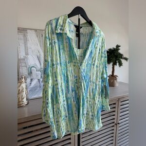 Ali Miles Lightweight Abstract Print Button-Up Shirt with Matching Cami